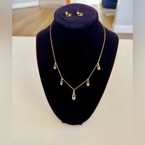 Chic Gold plated paper clip Necklace and Earring Set